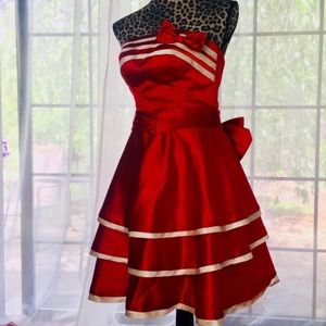 80s Meets 50s VTG Red Satin Strapless Prom Dress